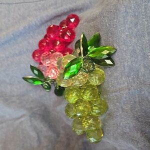 Vintage, Sparkling, Faceted acrylic 5" Grape Clusters (2), Rose and Green Colors